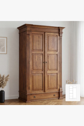 Tömör fenyő ruhásszekrény barna lakkozás patinával 113x196x69 cm